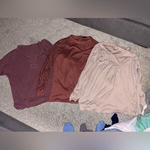 Bundle - Amazon Women's Blouses - Burgundy, Rust, and Beige